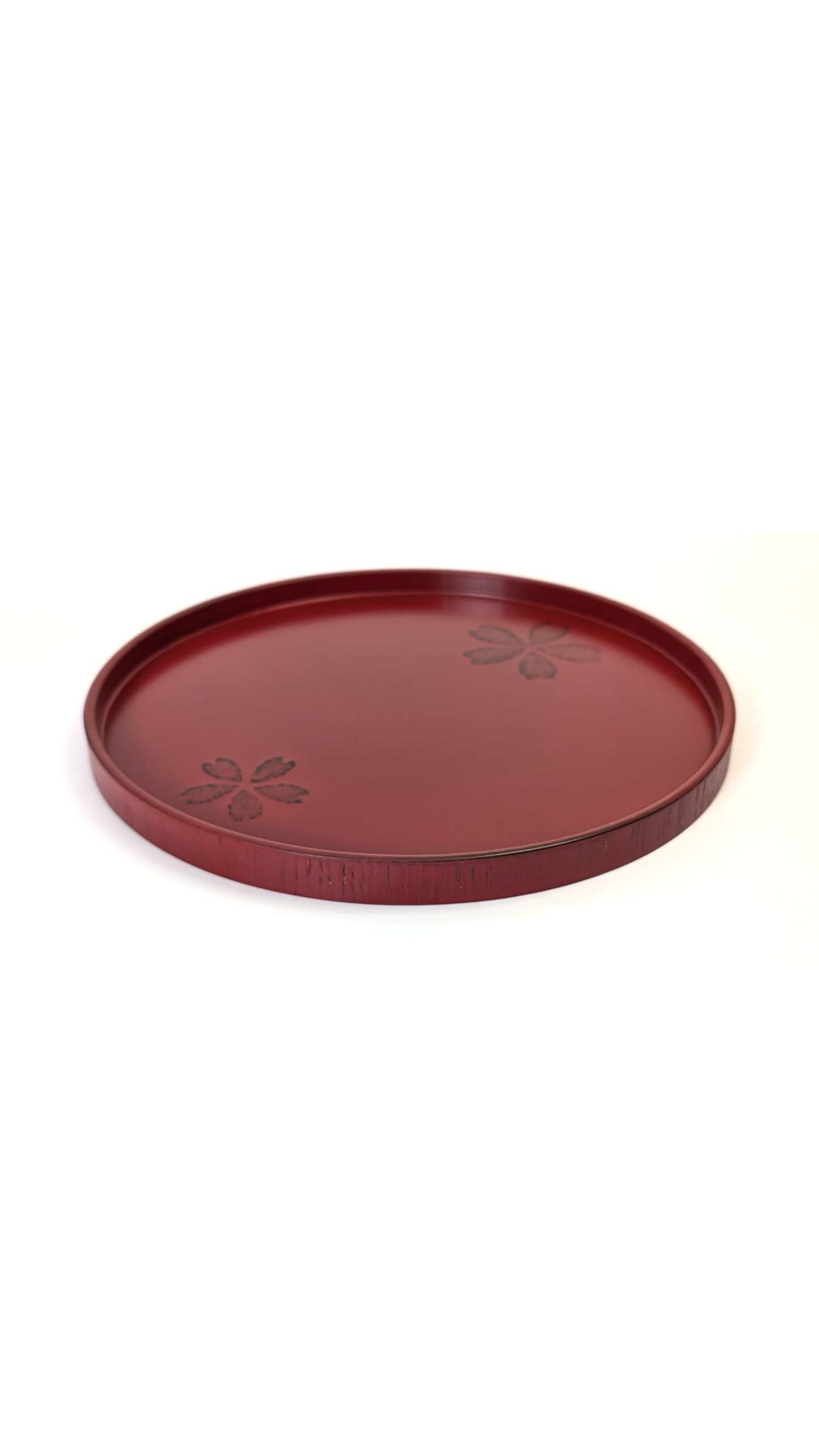 Urushi Wooden Round Tea Tray Red