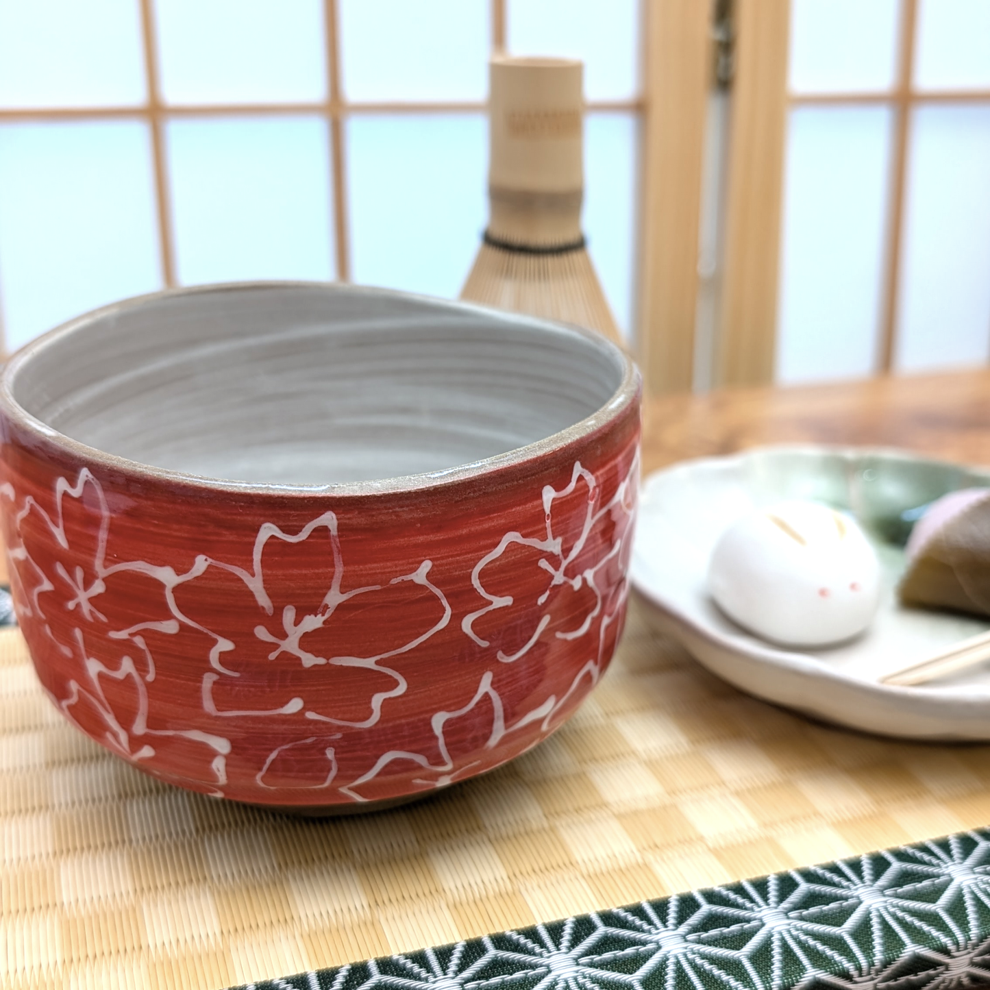 "Maizakura" Mino Ware Handmade Matcha Tea Bowl Red
