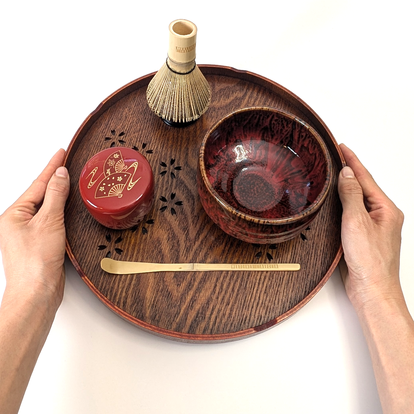 Urushi Wooden Round Tea Tray Brown