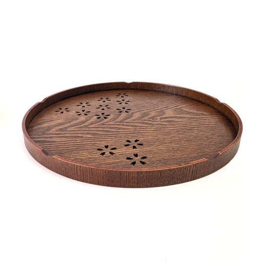 Urushi Wooden Round Tea Tray Brown