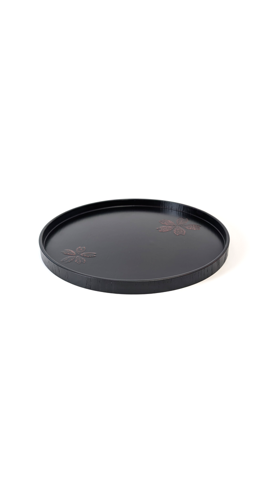 Urushi Wooden Round Tea Tray Black