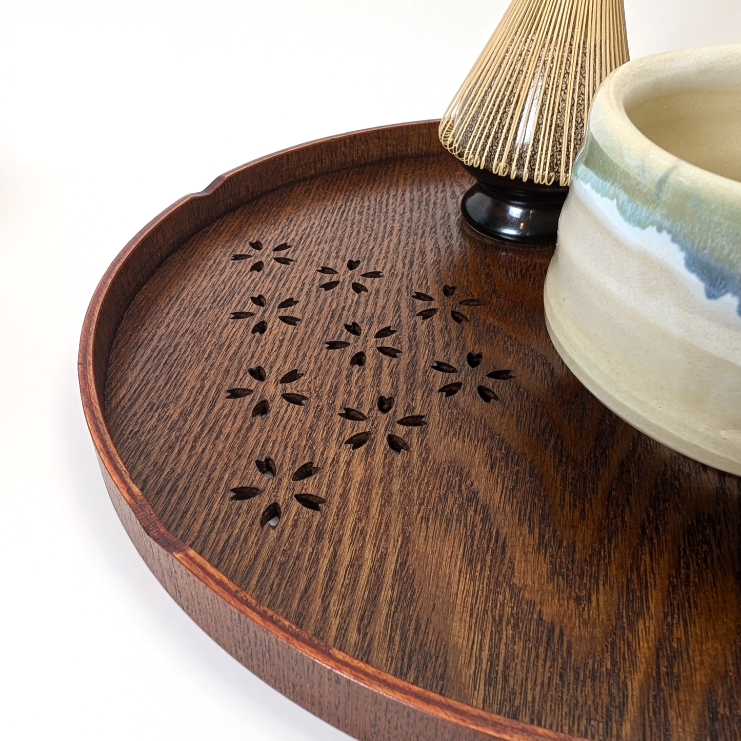 Urushi Wooden Round Tea Tray Brown